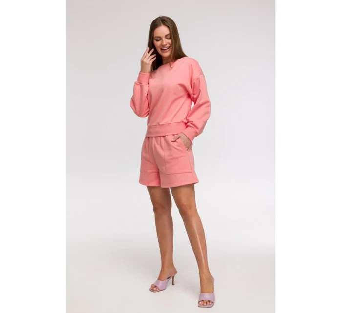 model 21047186 Mikina s otevřenými zády korálová - BeWear model 21047186 Mikina s otevřenými zády korálová - BeWear