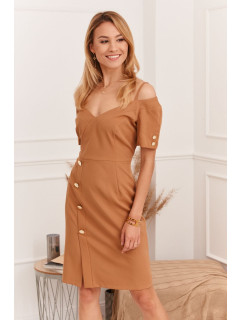 Elegantní šaty s karamelovým carmen výstřihem