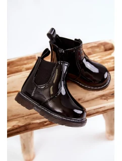 Dětské Lakované zateplené boty černé Porky