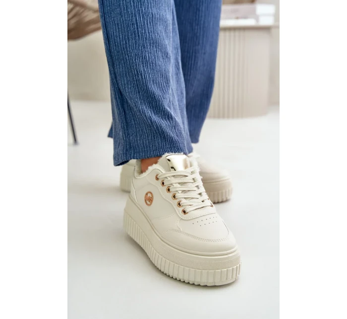 Sneakersy Sportovní Boty Dámské Zateplené Na Masivní Podešvi Béžové Ardiela
