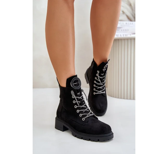 Zateplené boty s ozdobným šněrováním Vinceza Černé Zateplené boty s ozdobným šněrováním Vinceza Černé