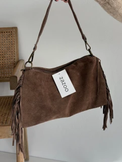 Dámská kožená semišová kabelka s třásněmi Jessira – hnědá