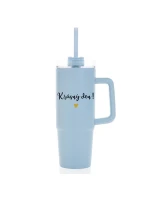 KRÁSNÝ DEN - světle modrý cestovní termohrnek s průhledným víčkem 900 ml  