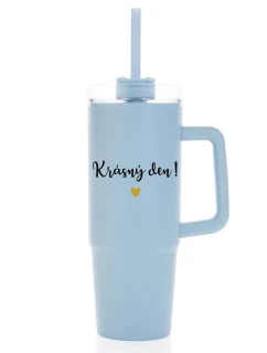 KRÁSNÝ DEN - světle modrý cestovní termohrnek s průhledným víčkem 900 ml  