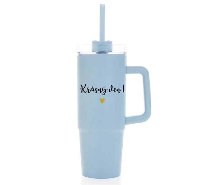 KRÁSNÝ DEN - světle modrý cestovní termohrnek s průhledným víčkem 900 ml  