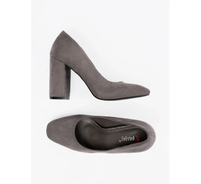 Stylové šedo-stříbrné dámské  lodičky na širokém podpatku