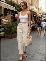 Dámské džínové kalhoty mom fit s páskem ecru FashionStreet UY2985