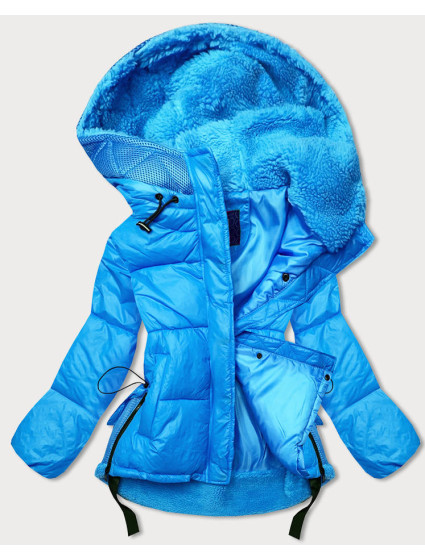 Světle modrá krátká dámská zimní bunda s kapucí (JIN211)