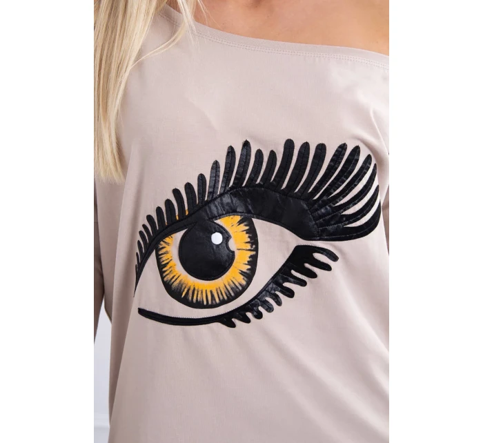 Halenka s potiskem a delšími zády béžová