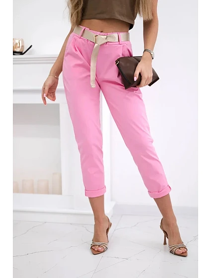 Kalhoty model 22210777 s páskem růžový - K-Fashion