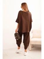 Komplet bavlněný tričko + kalhoty hnědý Komplet bavlněný tričko + kalhoty hnědý