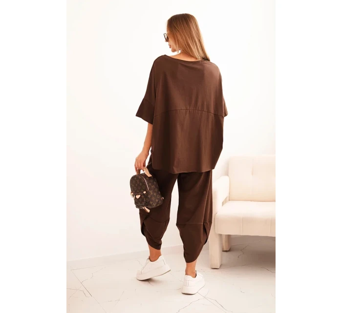 Komplet bavlněný tričko + kalhoty hnědý Komplet bavlněný tričko + kalhoty hnědý