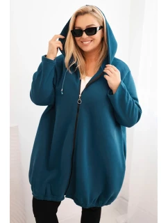 Dámská mikina Plus Size zateplená s kapucí a zipem mořská
