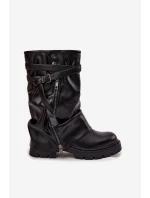 Dámské kozačky s  lemem do  s páskem Černé model 21715287 - Boto