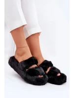 Dámské pantofle s kožíškem na platformě Talfedi – černé Dámské pantofle s kožíškem na platformě Talfedi – černé