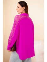 Dámská viskózová košile s krajkovými rukávy a límečkem tmavě fialová Dámská viskózová košile s krajkovými rukávy a límečkem tmavě fialová