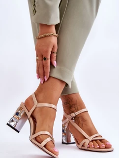 lakované sandály na ozdobném podpatku D&A CR-232 Béžove