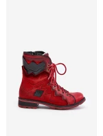 Kožené Zateplené Boty Dámské Na Plochém Podpatku model 21677266 Červené - Maciejka