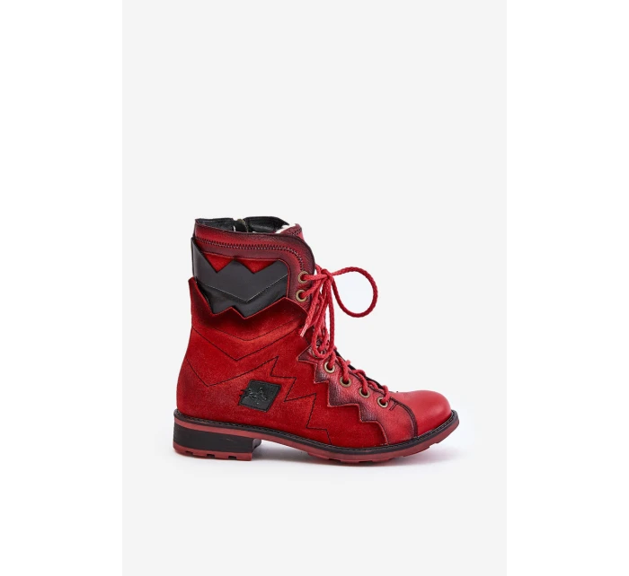 Kožené Zateplené Boty Dámské Na Plochém Podpatku model 21677266 Červené - Maciejka