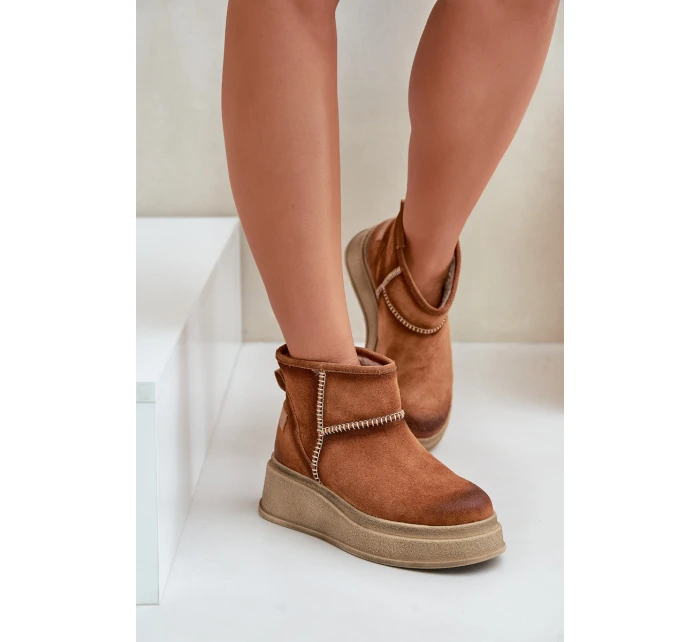 Kožené Semišové Sněhule Boty Na Platformě A Klínu Hnědé model 21678178 Hnědé - Maciejka