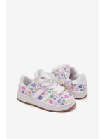 Lesklé Dívčí Sportovní Boty S Květinami Bílé Tessina