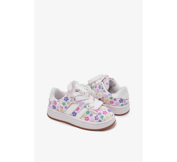 Lesklé Dívčí Sportovní Boty S Květinami Bílé Tessina