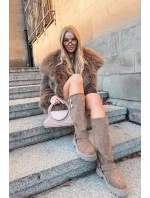 Kožené semišové dámské kozačky s přezkami zateplené Big Star OO274A182 béžové Kožené semišové dámské kozačky s přezkami zateplené Big Star OO274A182 béžové