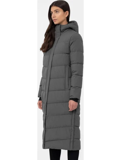 Dámský prošívaný kabát model 18877637 šedý - 4F Dámský prošívaný kabát model 18877637 šedý - 4F