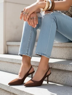 Dámské semišové jehlové boty s otevřeným podpatkem hnědé FashionStreet ZY1385