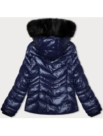 Krátká prošívaná dámská zimní bunda ve švestkové barvě s kapucí J Style (58M23068-4)