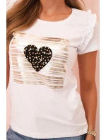 Dámská bavlněná blůza s volánkem a srdcem z kamínků bílá