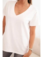 Dámská bavlněná blůza s výstřihem do V a krátkým rukávem ecru Dámská bavlněná blůza s výstřihem do V a krátkým rukávem ecru