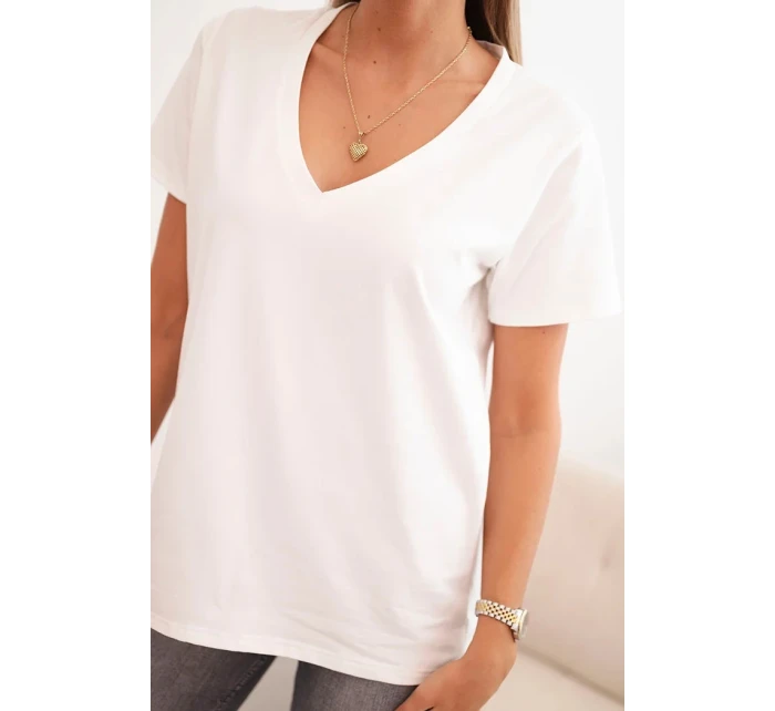 Dámská bavlněná blůza s výstřihem do V a krátkým rukávem ecru Dámská bavlněná blůza s výstřihem do V a krátkým rukávem ecru
