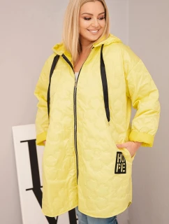 Dámská bunda Plus Size prošívaná s kapucí a nápisem HOPE žlutá