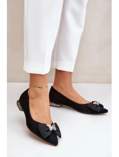 Elegantní Semišové Baleríny Dámské S Mašlí Laura Messi 2893 Černé