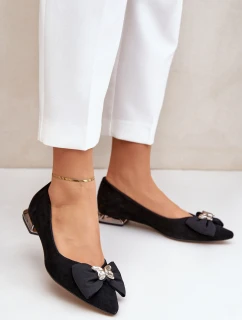 Elegantní Semišové Baleríny Dámské S Mašlí model 21682605 Černé - Laura Messi