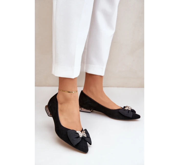 Elegantní Semišové Baleríny Dámské S Mašlí Laura Messi 2893 Černé