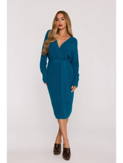 Svetrové šaty s výstřihem do V  modré model 21484552 - Moe