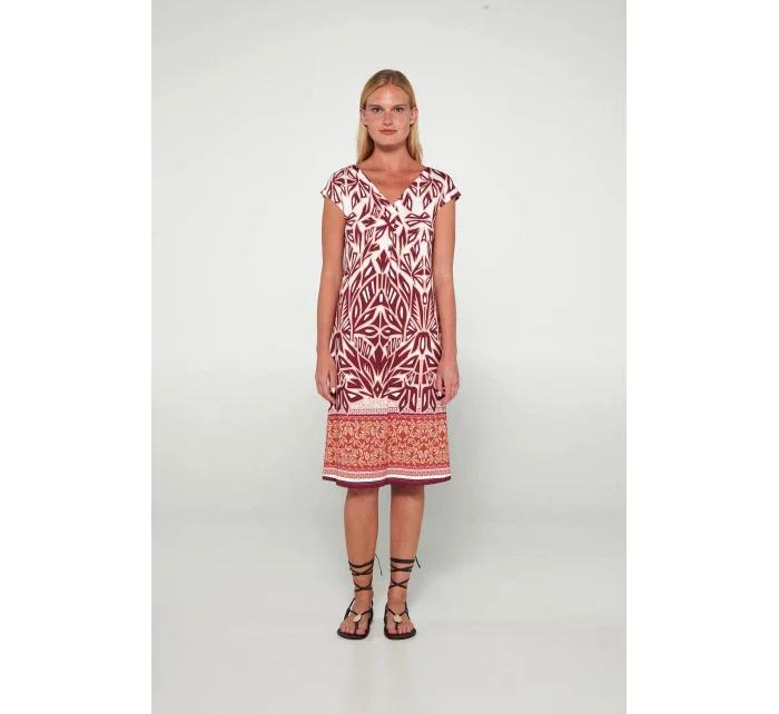 Dámské plážové šaty s krátkými rukávy  vínová vzor  model 20482101 - Vamp