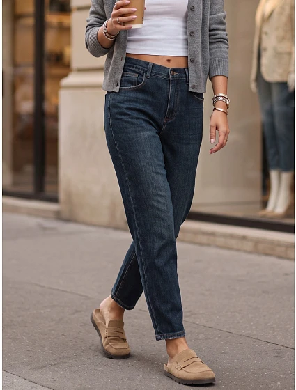 Dámské džíny Mom Fit s elastickým pasem, tmavě modré, UY3101 Dámské džíny Mom Fit s elastickým pasem, tmavě modré, UY3101