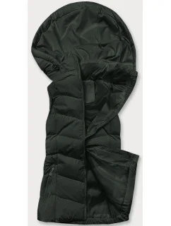 Péřová dámská vesta v army barvě s kapucí (5M720-136)