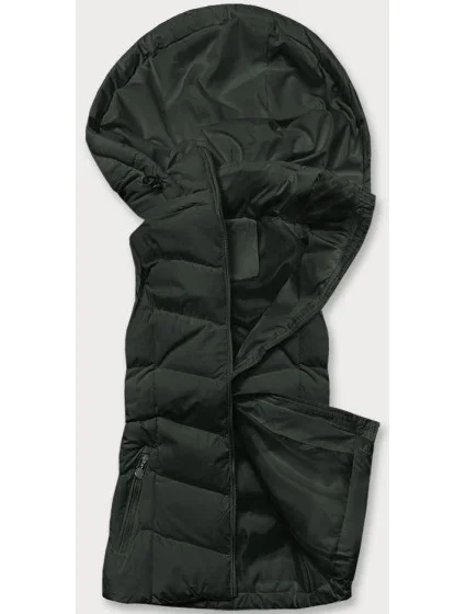 Péřová dámská vesta v army barvě s kapucí (5M720-136) Péřová dámská vesta v army barvě s kapucí (5M720-136)