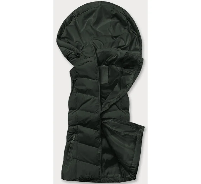 Péřová dámská vesta v army barvě s kapucí (5M720-136) Péřová dámská vesta v army barvě s kapucí (5M720-136)