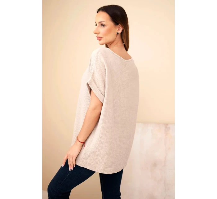 Hedvábná blůza s náhrdelníkem tmavě béžová