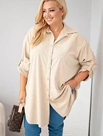 Dámská košile Plus Size z viskózy manšestrová s odepínacími rukávy béžová