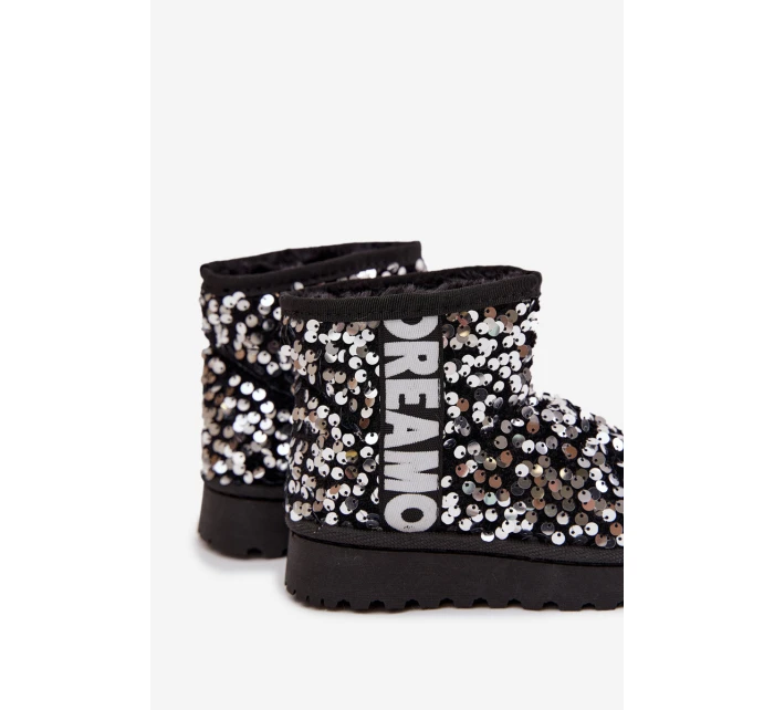 Dětské sněhule boty zateplené s flitry Černo-stříbrné ERebbica
