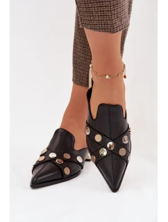 Kožené dámské nazouváky s ozdobnými pásky D&A model 22031828 Černé - S.Barski