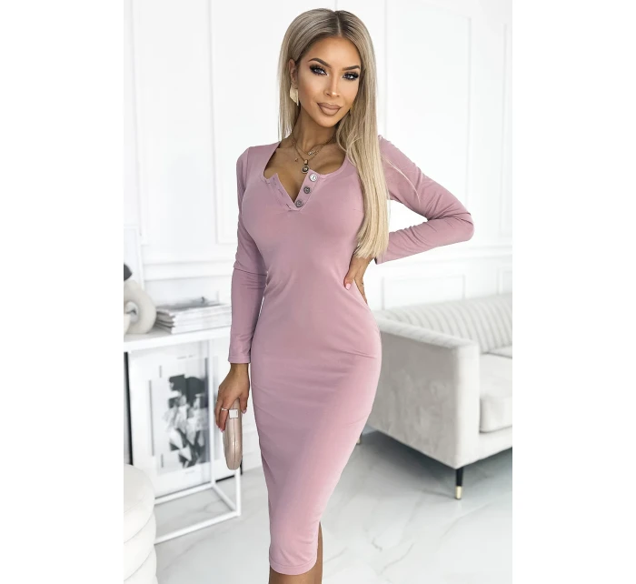 441-2 Šaty se třemi knoflíky ve výstřihu - tmavě červená