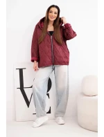 Dámská jarní prošívaná bunda s kapucí a zipem švestková