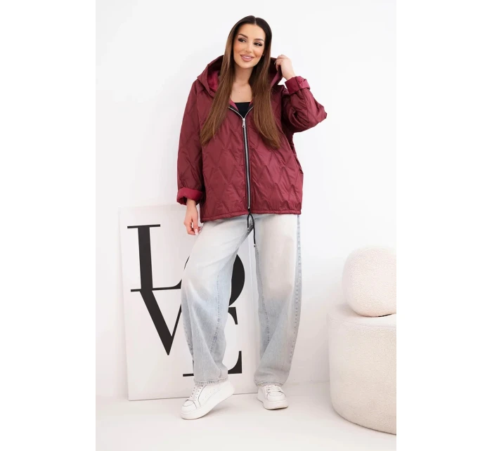 Dámská jarní prošívaná bunda s kapucí a zipem švestková